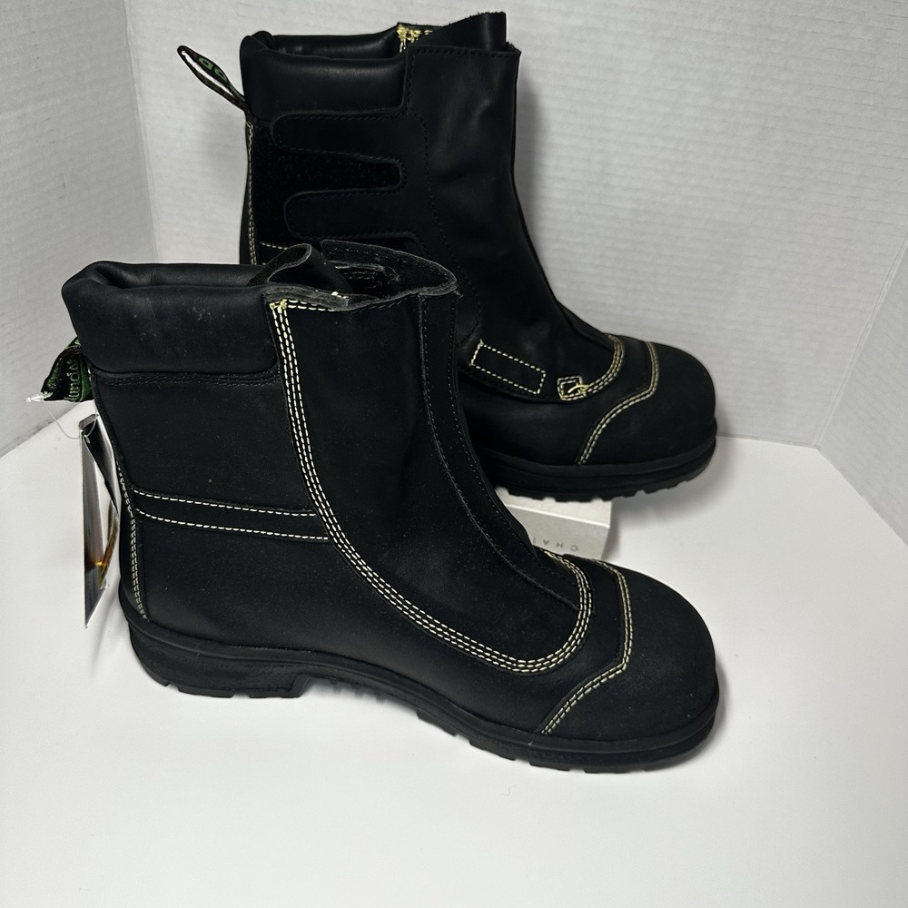 Blundstone B Tough Black Leather Work Boots Yellow Stitching Mens 8 AU 9 US NEW